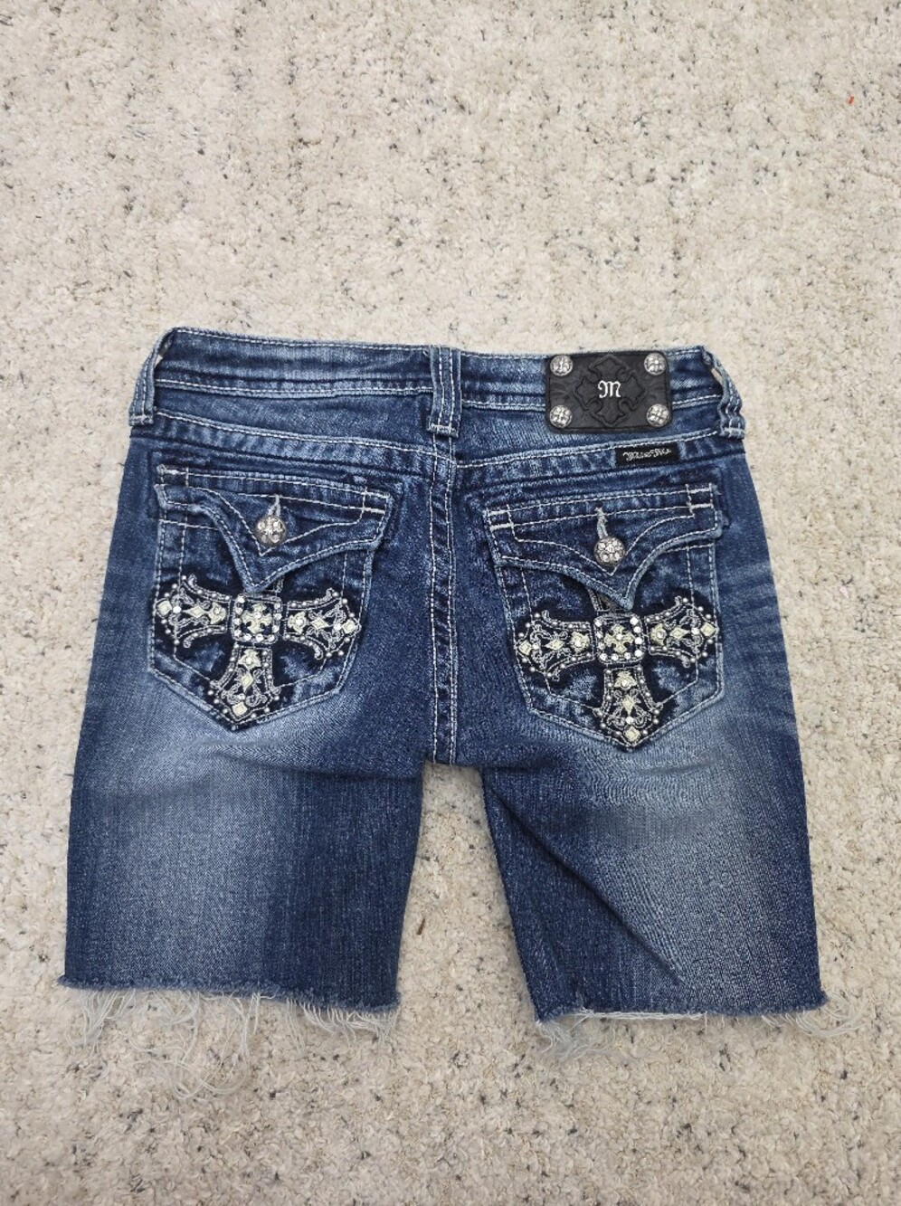 Miss Me Girls Size 14  Dark Blue Embroidered Bermuda Shorts